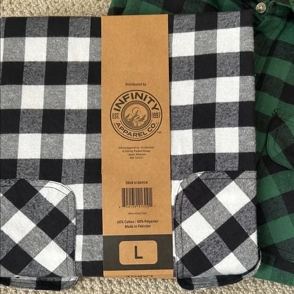 INFINITY Men's Green and Black Plaid Flannel Shirt - Picture 3 of 5